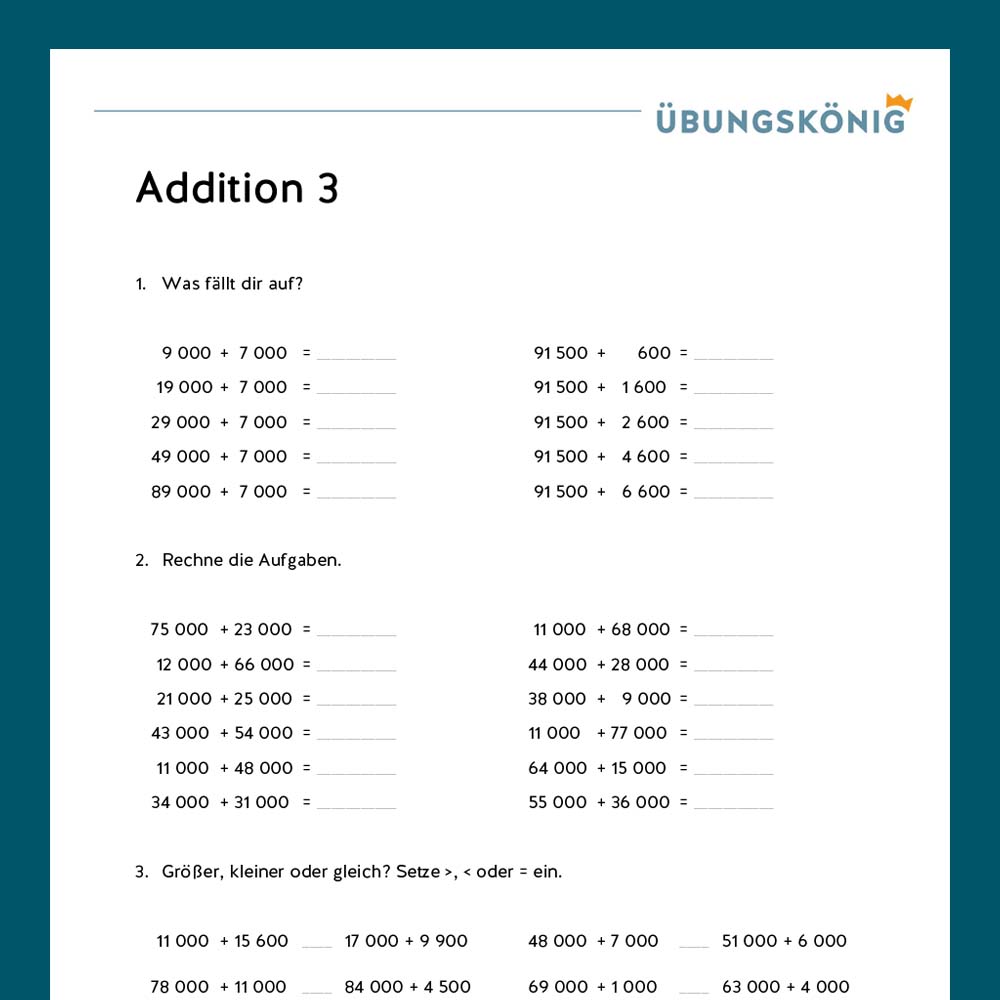 Königspaket: Addieren im Zahlenraum 100 000 (Mathe, Mittelschule)