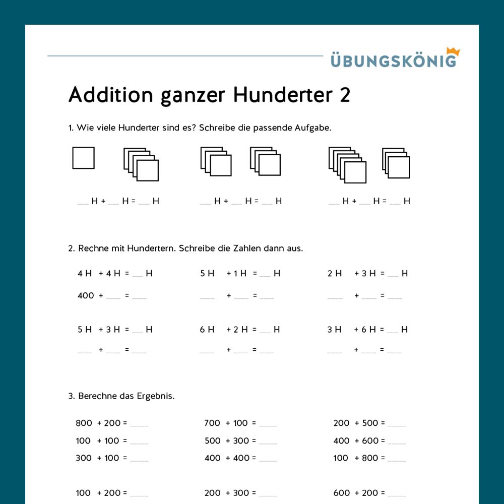 Königspaket: Addieren und Subrahieren mit Hunderterzahlen im ZR 1 000  (Mathe, Mittelschule)