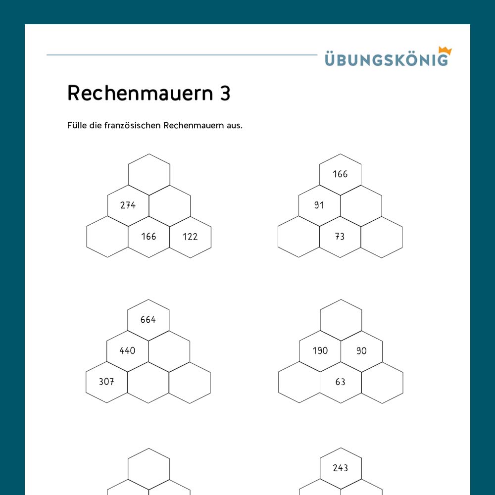 Königspaket: Rechenmauern im ZR 1 000  (Mathe, Mittelschule)