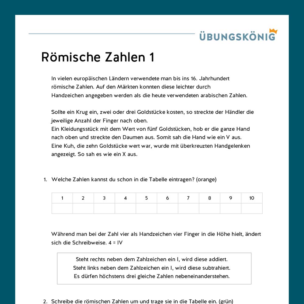 Königspaket: Römische Zahlen (Mathe, Mittelschule)