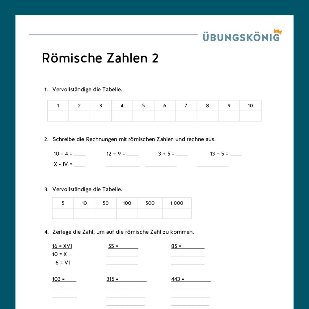 Königspaket: Römische Zahlen (Mathe, Mittelschule)