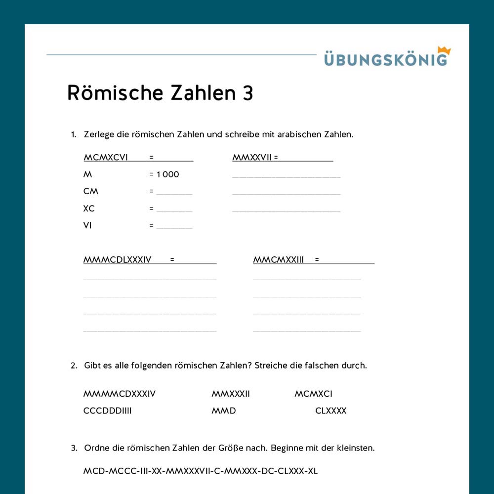 Königspaket: Römische Zahlen (Mathe, Mittelschule)