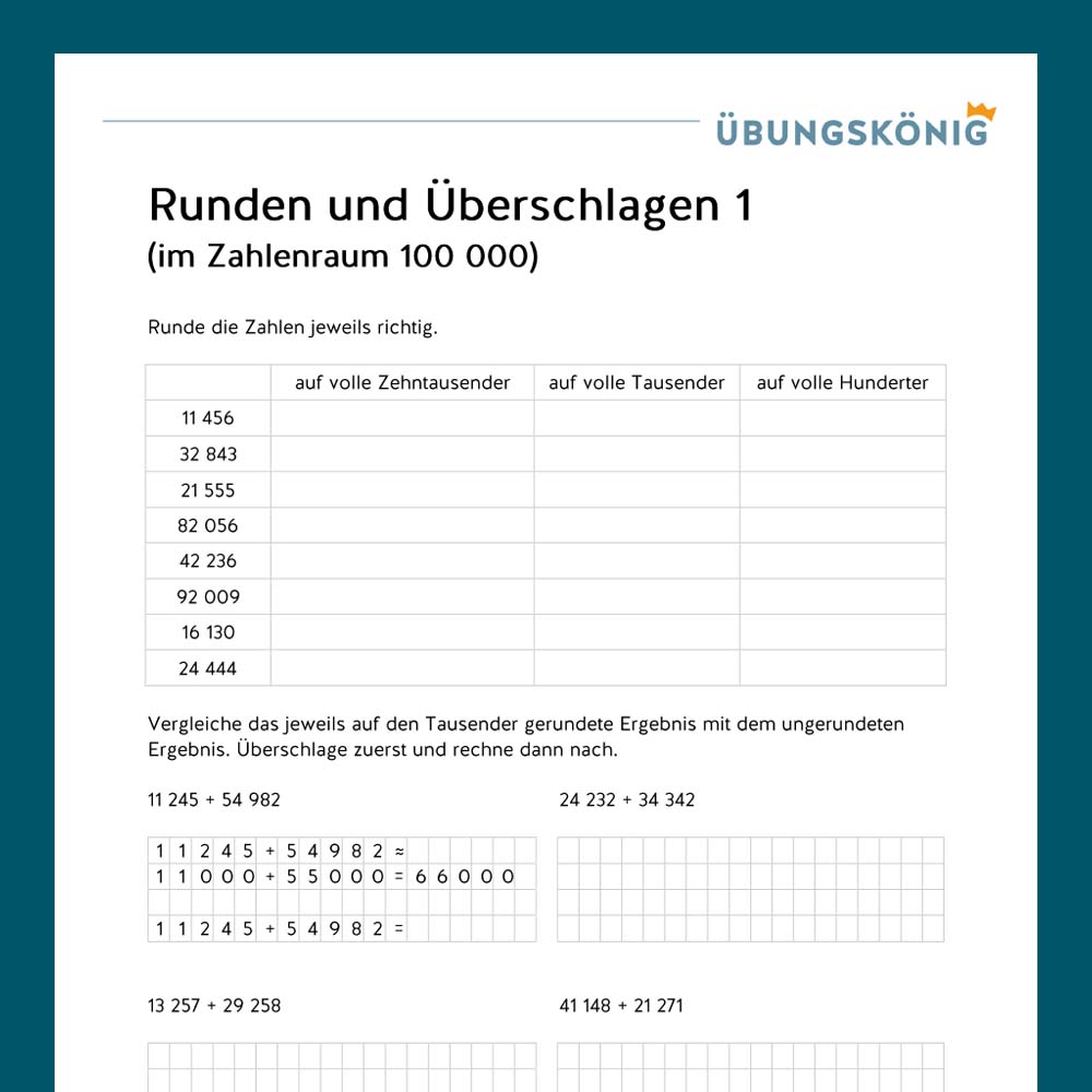 Königspaket: Runden und Überschlagen ZR 100 000 (Mathe, Mittelschule)