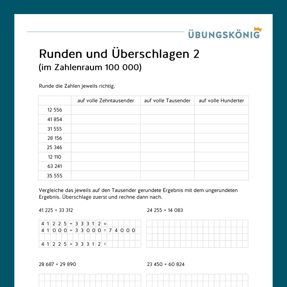 Königspaket: Runden und Überschlagen ZR 100 000 (Mathe, Mittelschule)