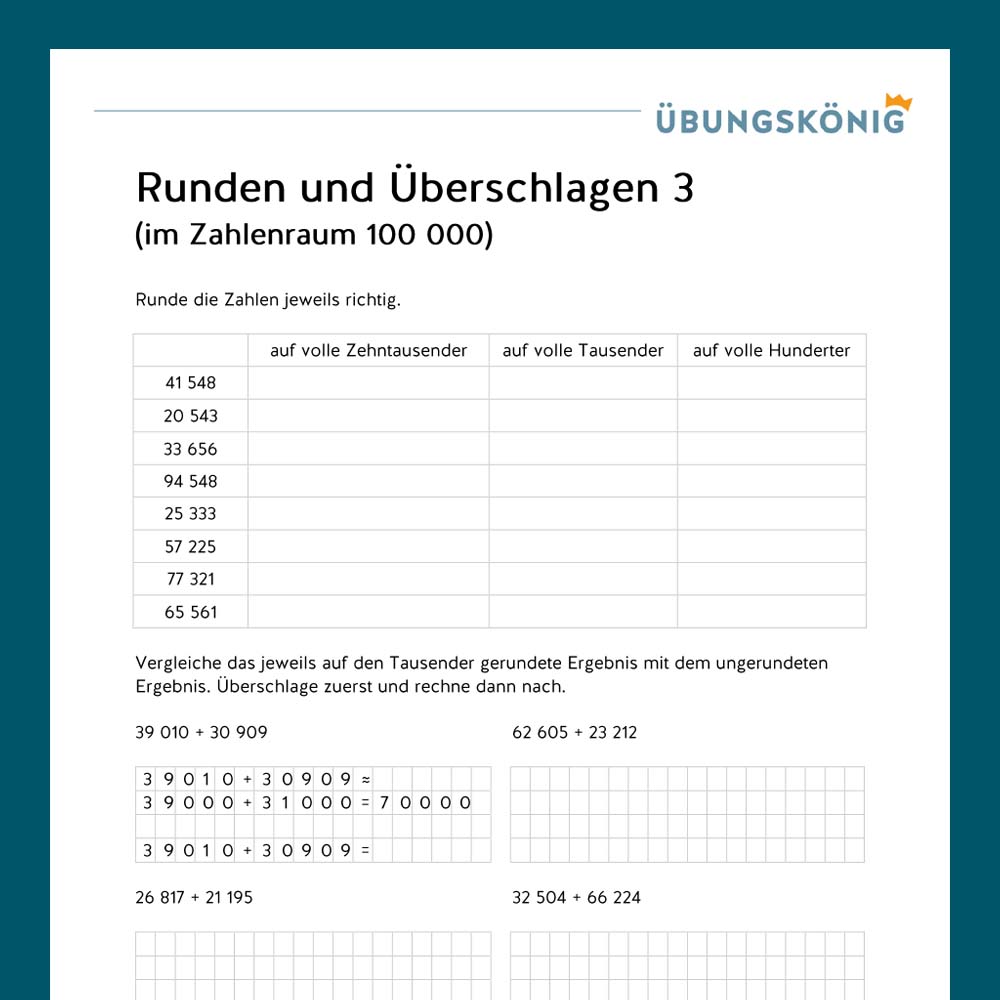 Königspaket: Runden und Überschlagen ZR 100 000 (Mathe, Mittelschule)