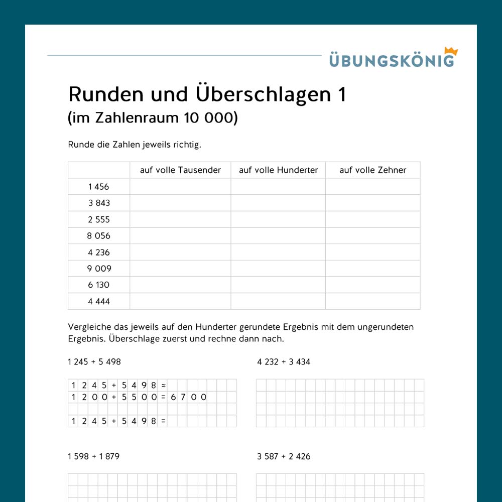 Königspaket: Runden und Überschlagen ZR 10 000 (Mathe, Mittelschule)