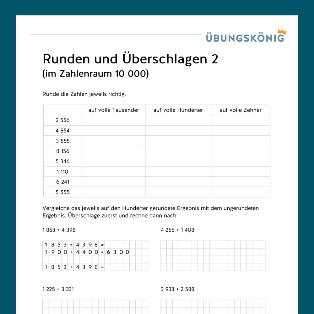 Königspaket: Runden und Überschlagen ZR 10 000 (Mathe, Mittelschule)