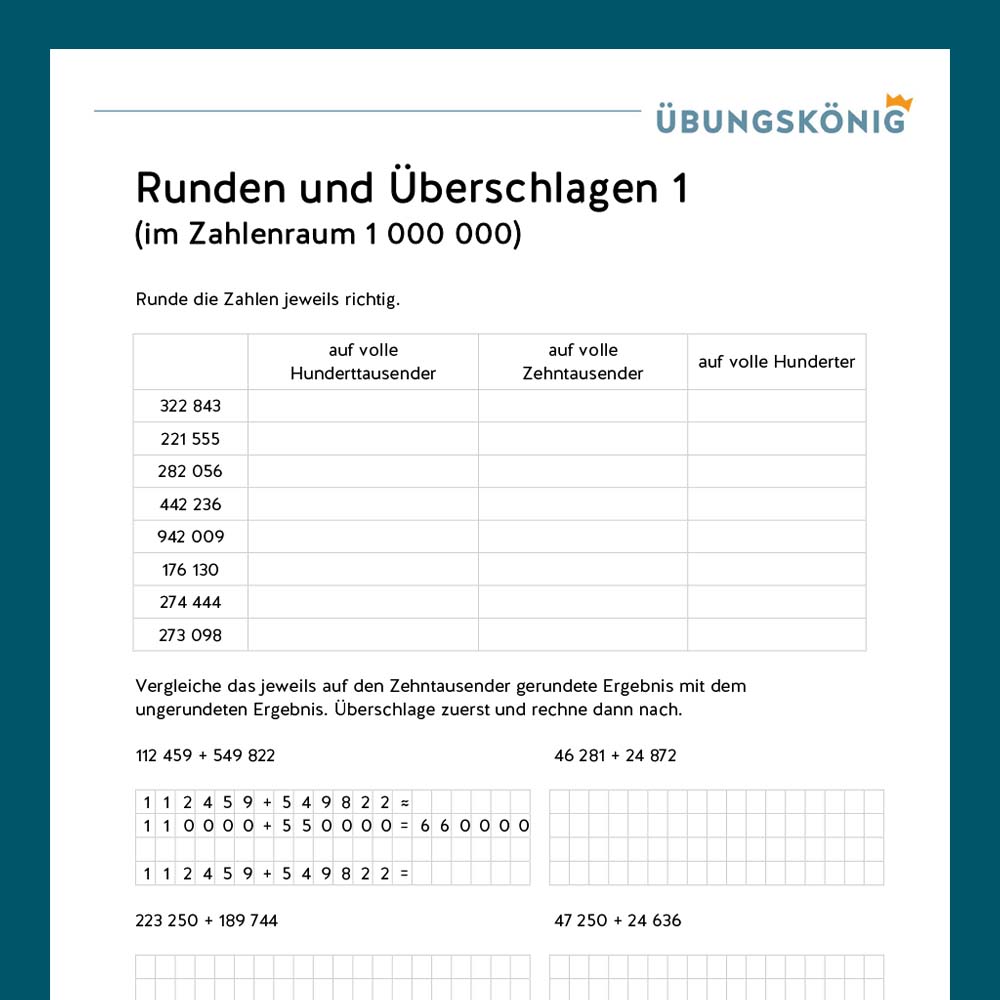 Königspaket: Runden und Überschlagen ZR 1 000 000 (Mathe, Mittelschule)