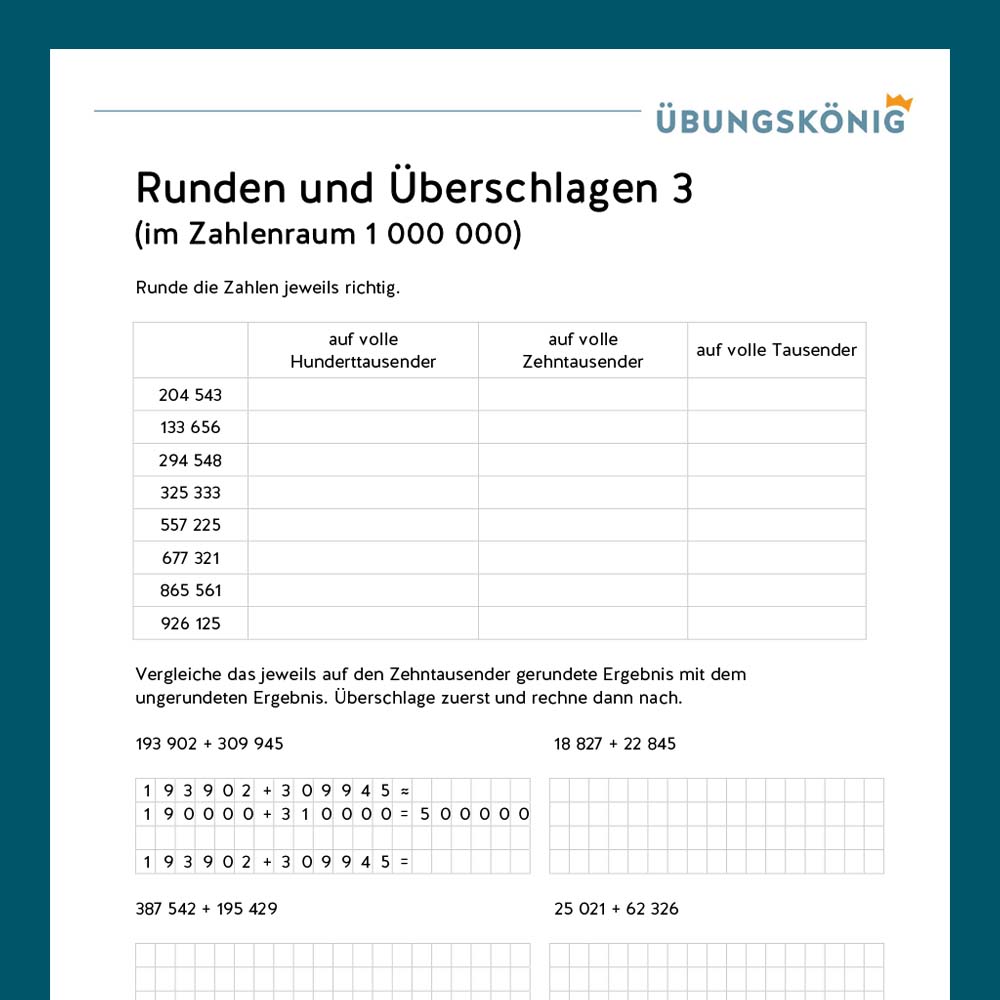 Königspaket: Runden und Überschlagen ZR 1 000 000 (Mathe, Mittelschule)