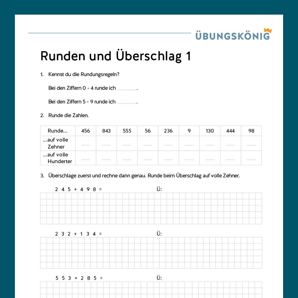 Königspaket: Runden und Überschlag im ZR 1 000  (Mathe, Mittelschule)