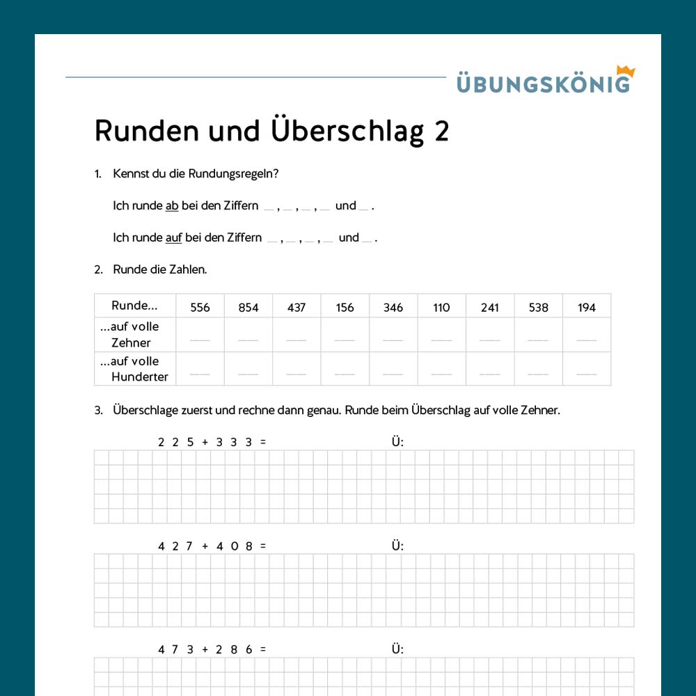 Königspaket: Runden und Überschlag im ZR 1 000  (Mathe, Mittelschule)