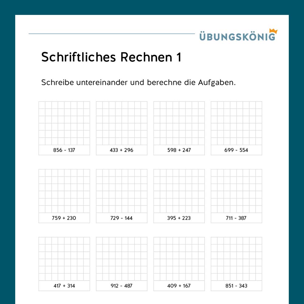 Königspaket: Schriftliches Rechnen gemischt im ZR 1 000  (Mathe, Mittelschule)