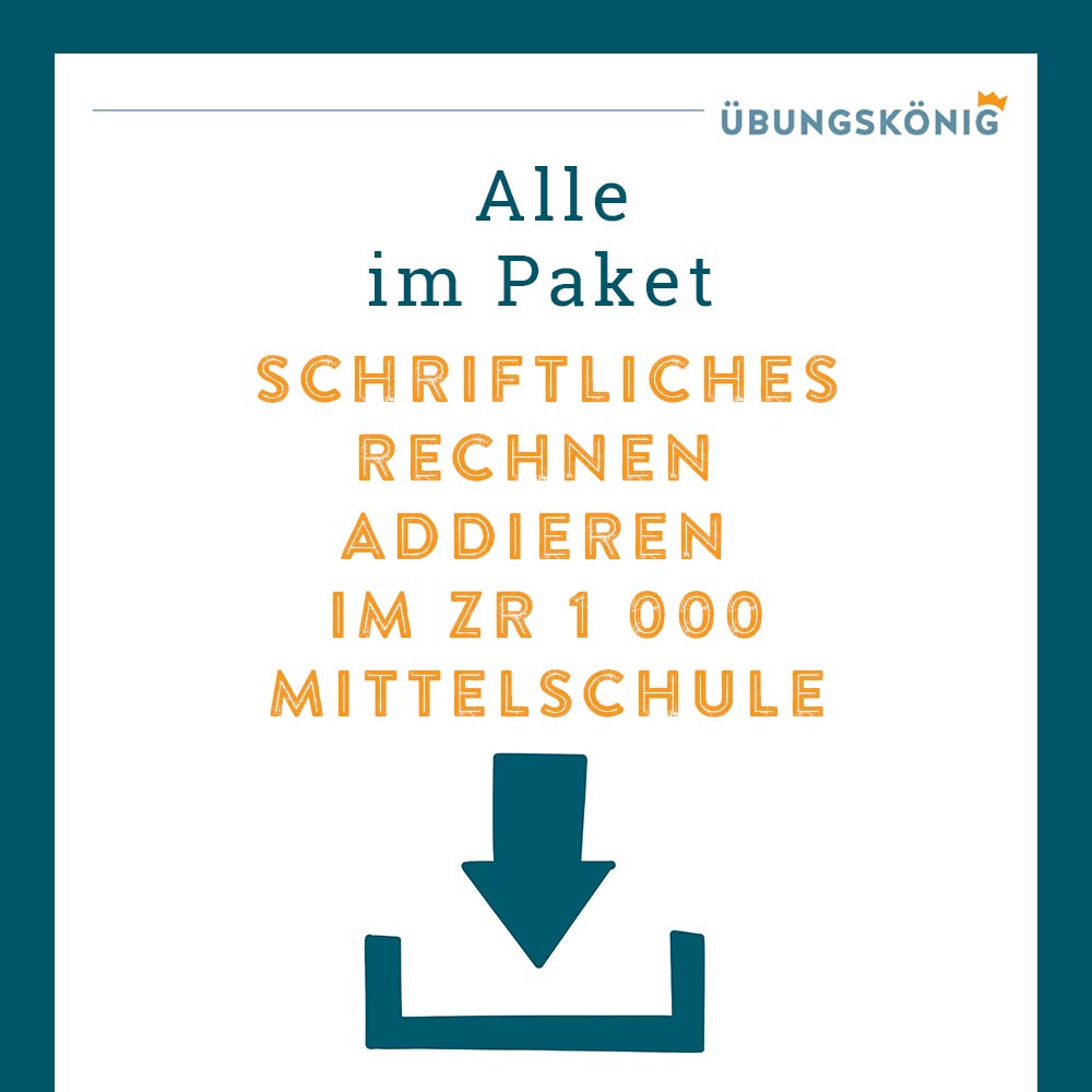 Königspaket: Schriftliches Addieren im ZR 1 000  (Mathe, Mittelschule)