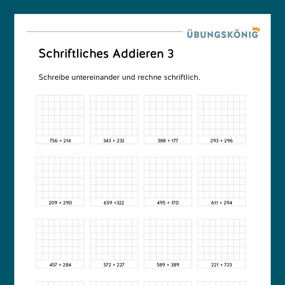 Königspaket: Schriftliches Addieren im ZR 1 000  (Mathe, Mittelschule)