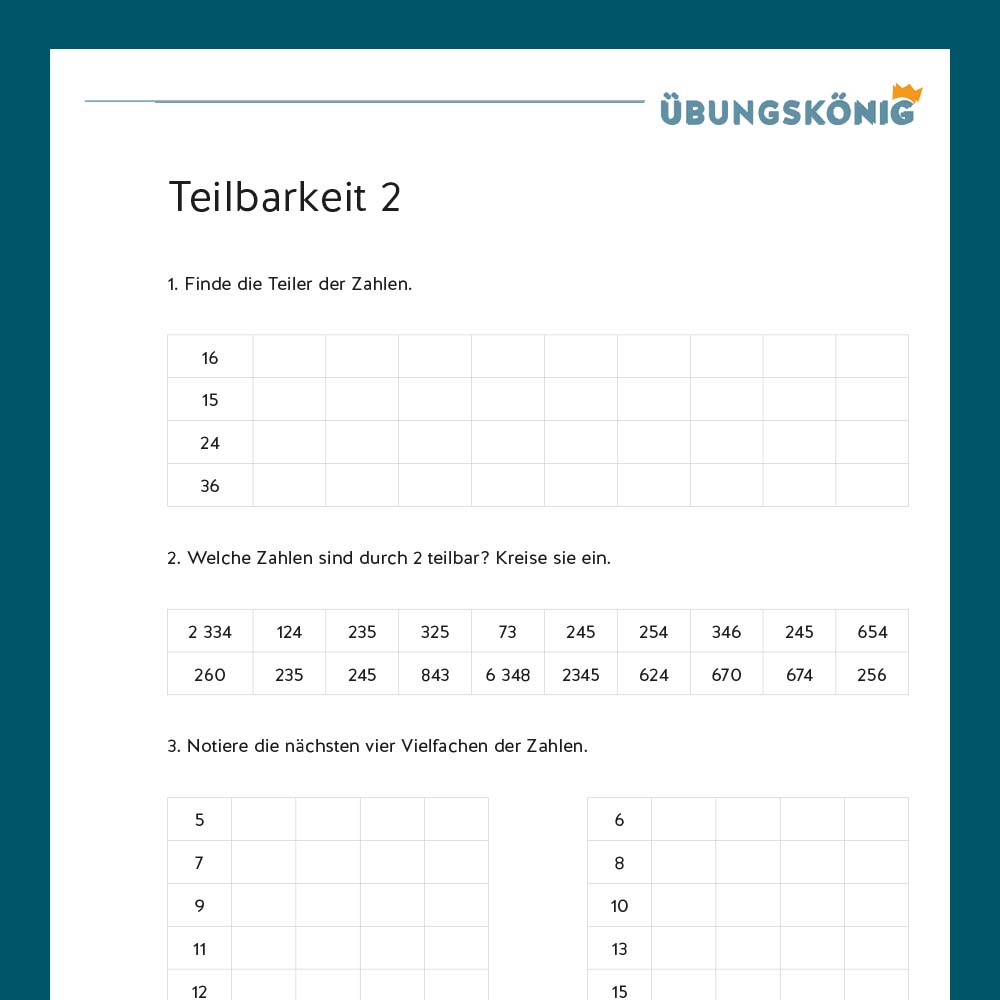 Königspaket: Teilbarkeit (Mathe, Mittelschule)