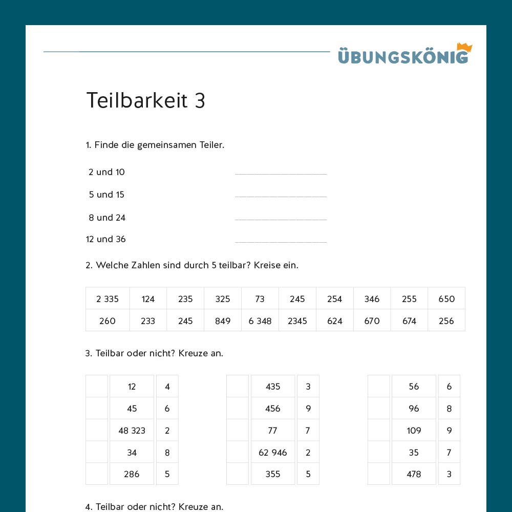 Königspaket: Teilbarkeit (Mathe, Mittelschule)