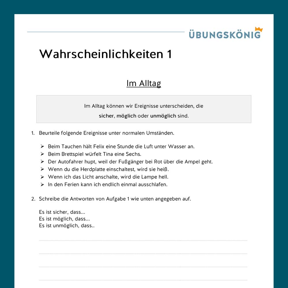 Königspaket: Wahrscheinlichkeiten (Mathe, Mittelschule)