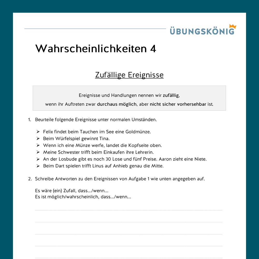 Königspaket: Wahrscheinlichkeiten (Mathe, Mittelschule)