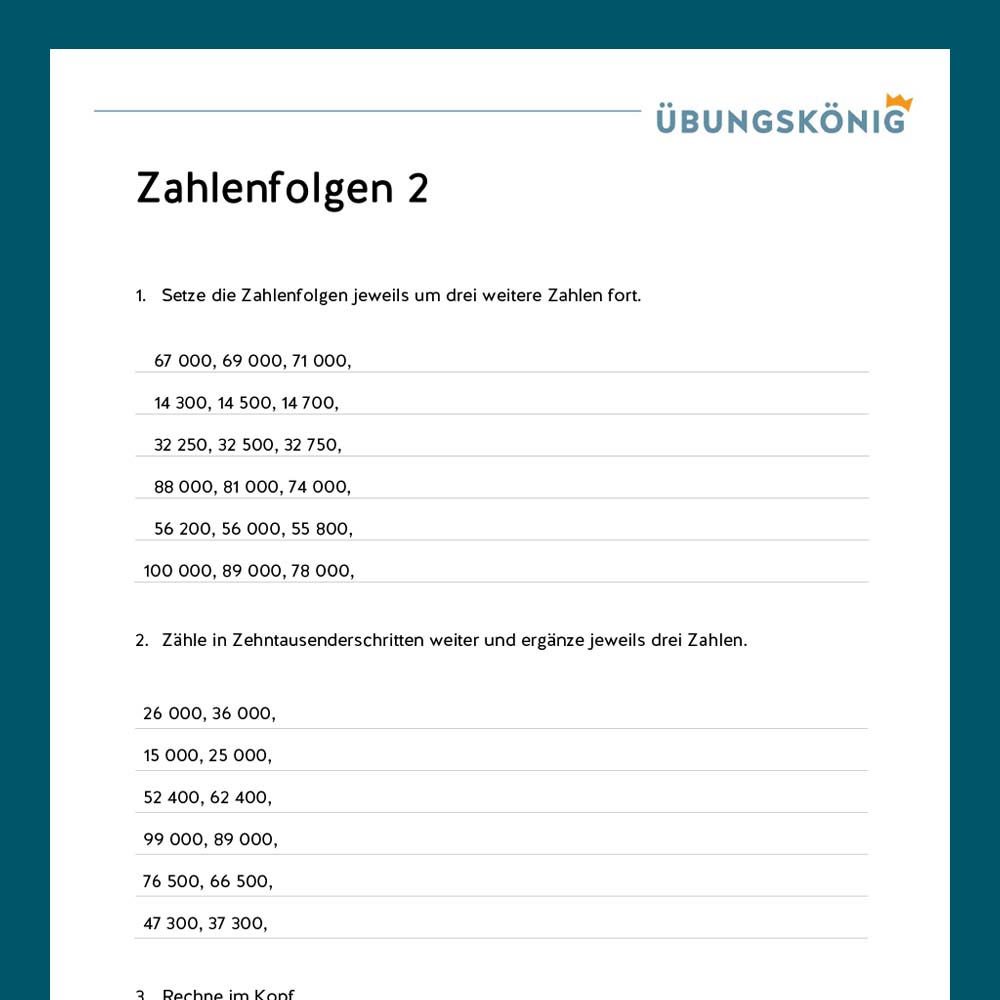 Königspaket: Zahlenfolgen im Zahlenraum 100 000 (Mathe, Mittelschule)