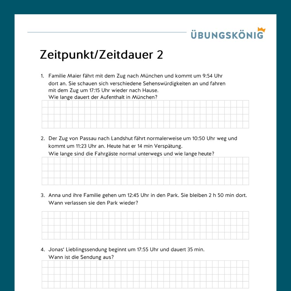 Königspaket: Zeitpunkt und Zeitdauer (Mathe, Mittelschule)