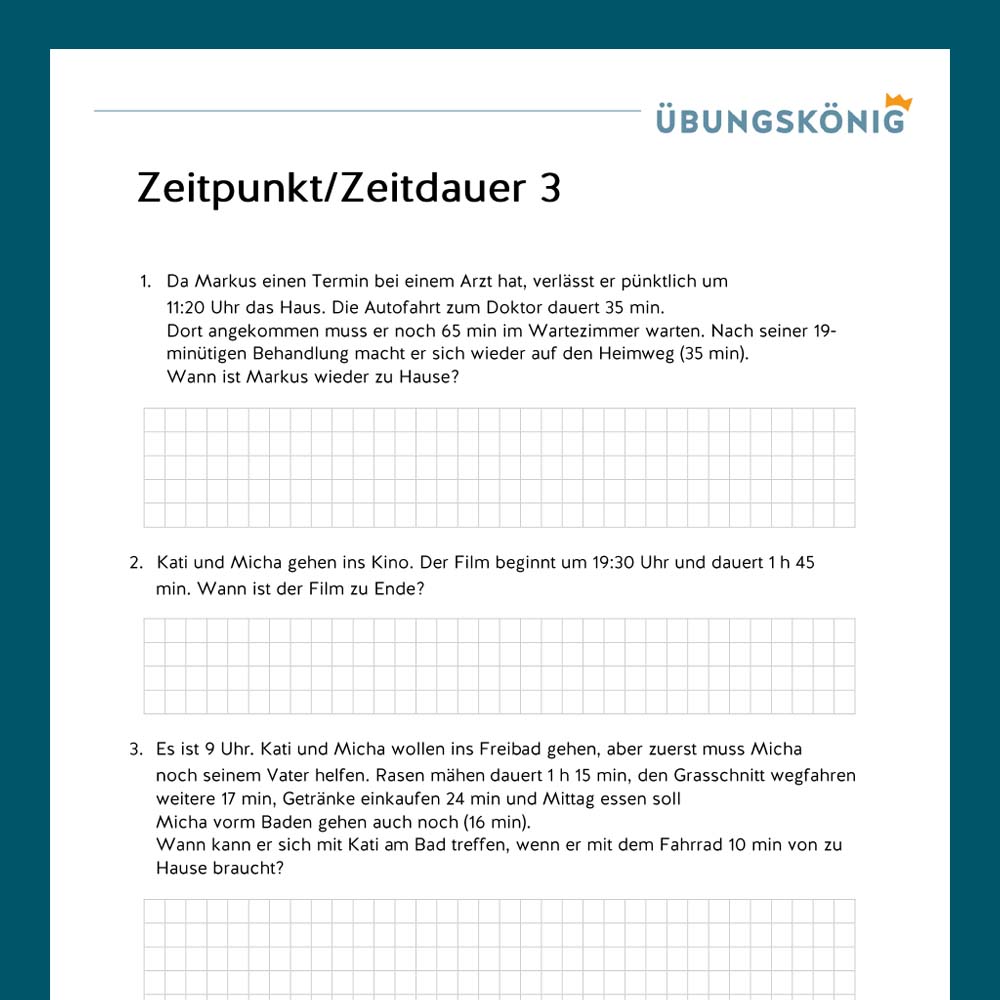 Königspaket: Zeitpunkt und Zeitdauer (Mathe, Mittelschule)