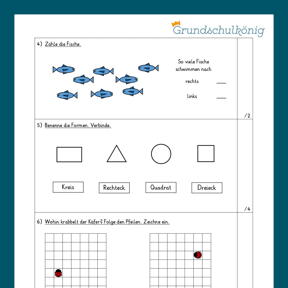 Mathe, 1. Klasse: Zwei Proben - Raum und Form 1