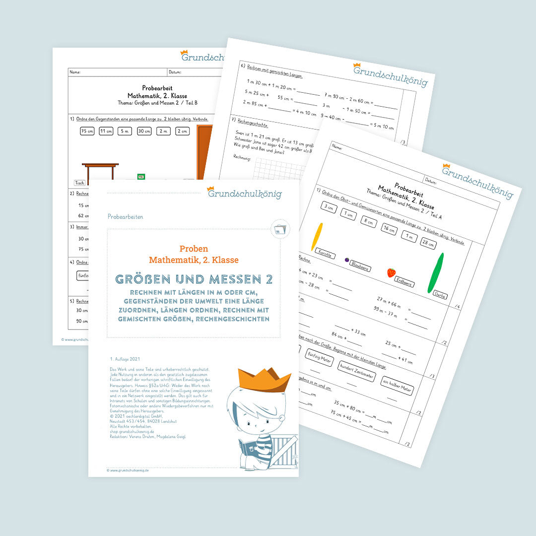 Mathe, 2. Klasse: Zwei Proben - Größen und Messen 2