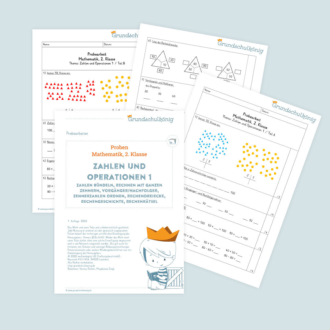 Mathe, 2. Klasse: Zwei Proben - Zahlenoperationen 1