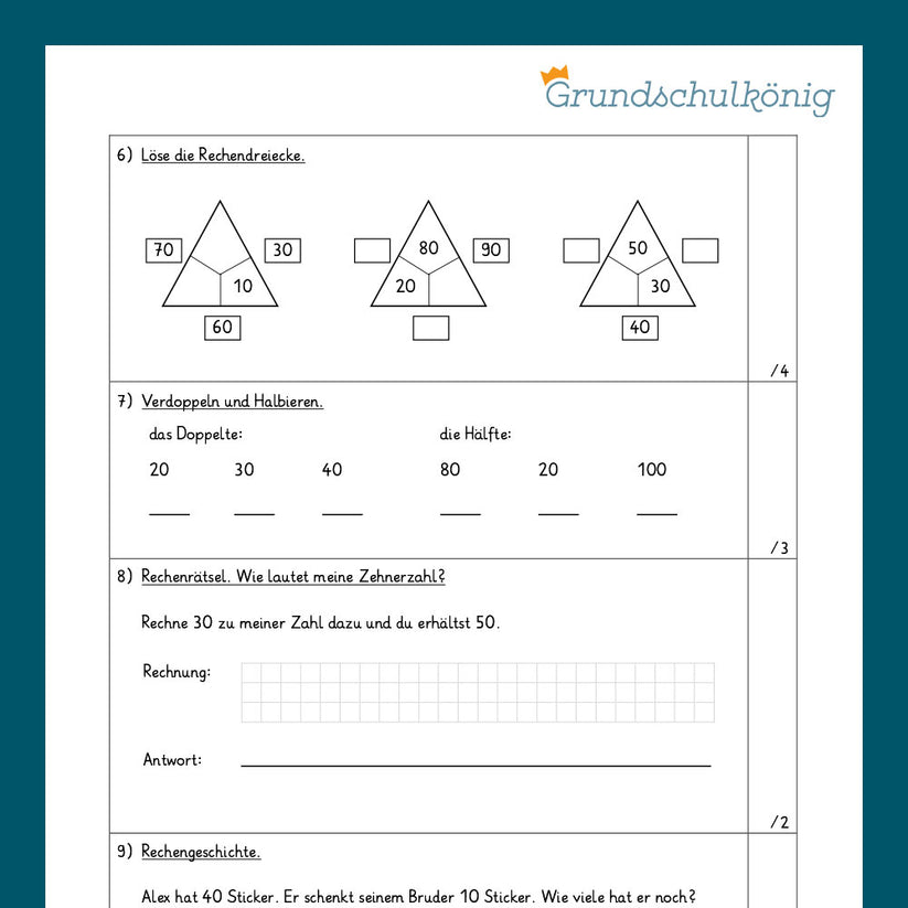 Mathe, 2. Klasse: Zwei Proben - Zahlenoperationen 1 – Grundschulkönig GmbH