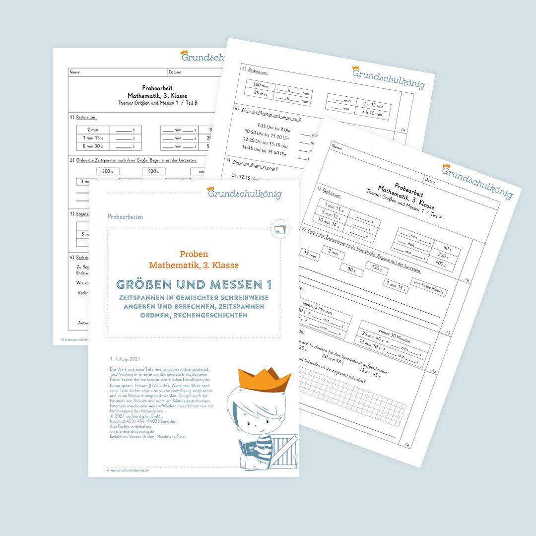 Mathe, 3. Klasse: Zwei Proben - Größen und Messen 1