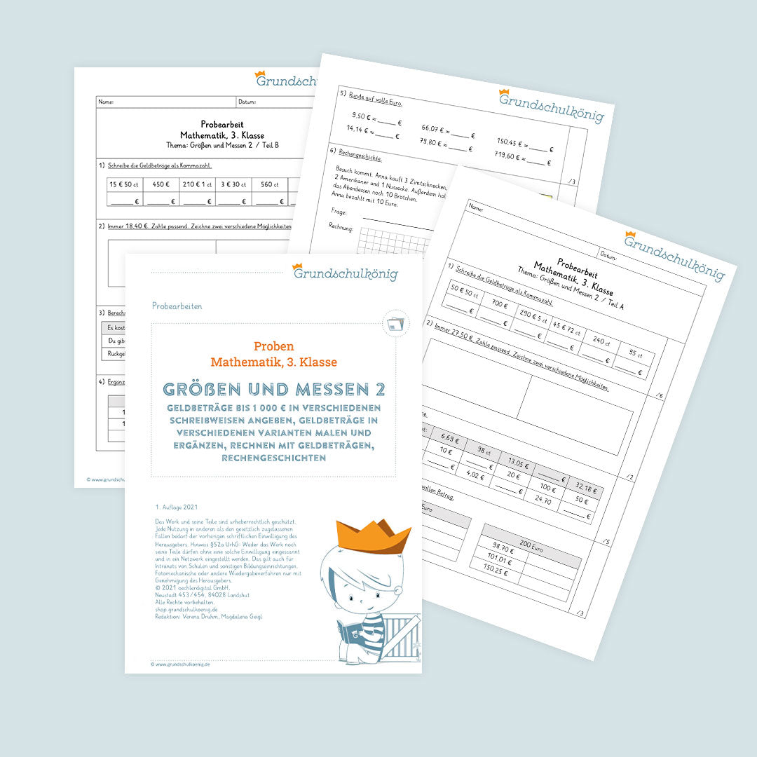 Mathe, 3. Klasse: Zwei Proben - Größen und Messen 2