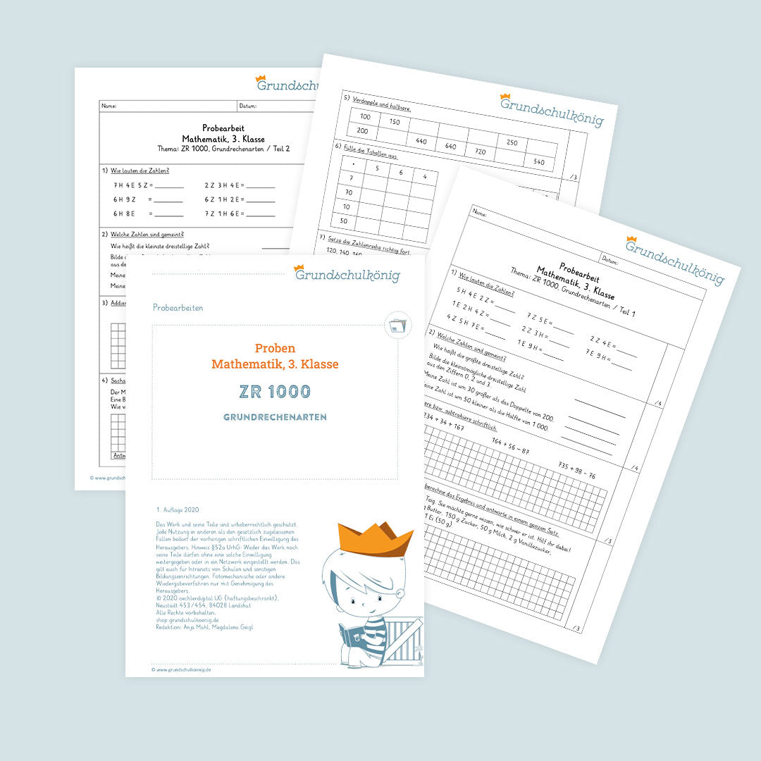 Mathe, 3. Klasse: Zwei Proben - Grundrechenarten im Zahlenraum 1 000