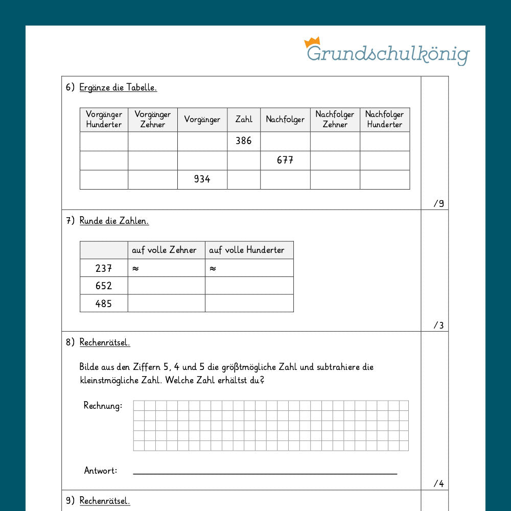 Mathe, 3. Klasse: Zwei Proben - Zahlenoperationen 2