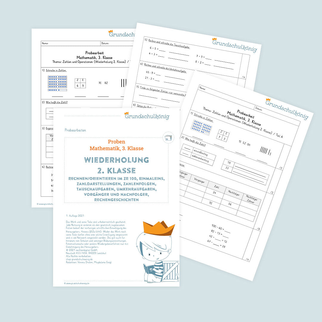 Mathe, 3. Klasse: Zwei Proben - Zahlenoperationen - Wiederholung 2. Klasse