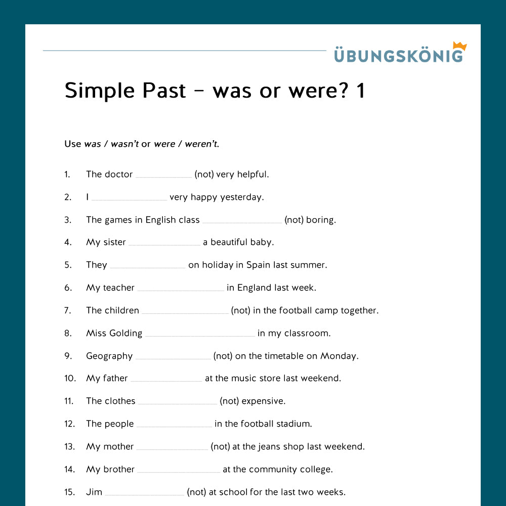 Königspaket: Simple Past - Was or were? (Englisch, 5. Klasse)