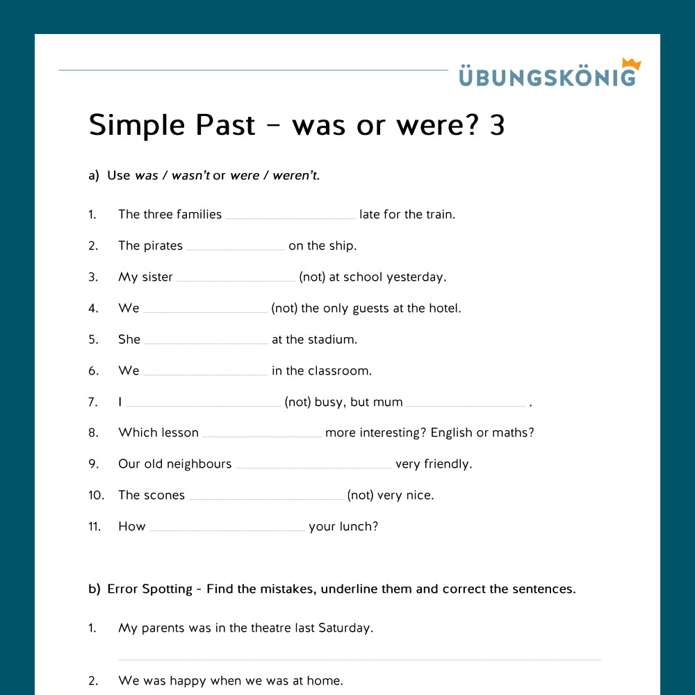 Königspaket: Simple Past - Was or were? (Englisch, 5. Klasse)